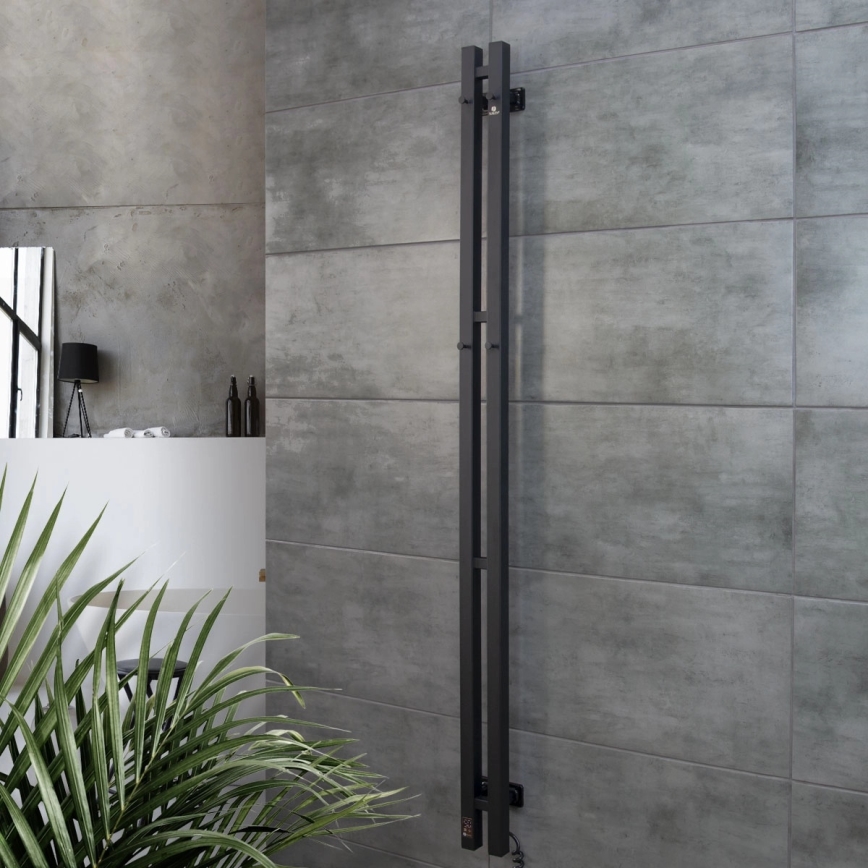 Elektrische handdoekradiator met thermostaat SILOUETTE 106W 150x9 cm zwart rechts