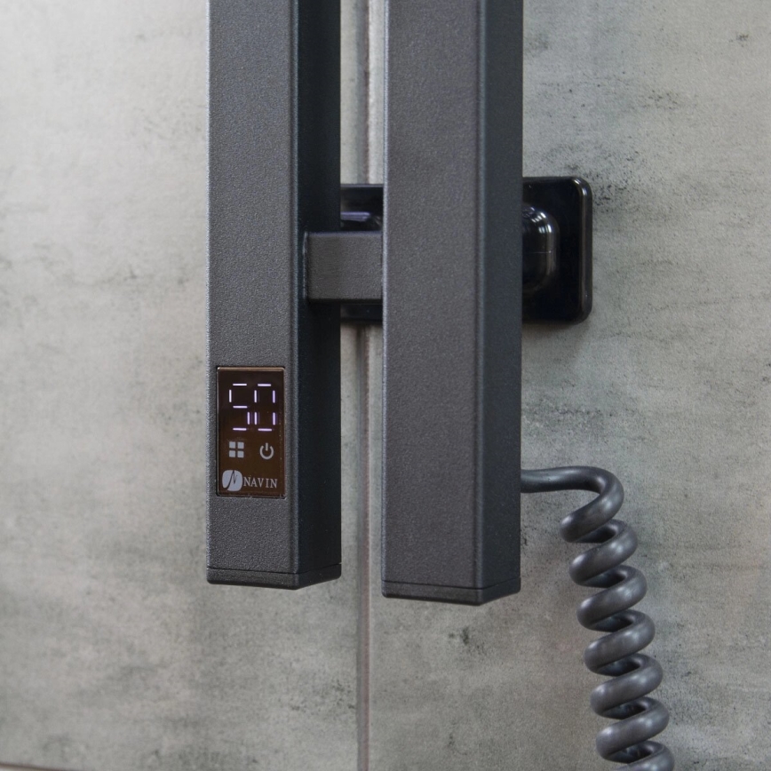 Elektrische handdoekradiator met thermostaat SILOUETTE 187W/230V 120,6 cm IP44 zwart rechts hoekig