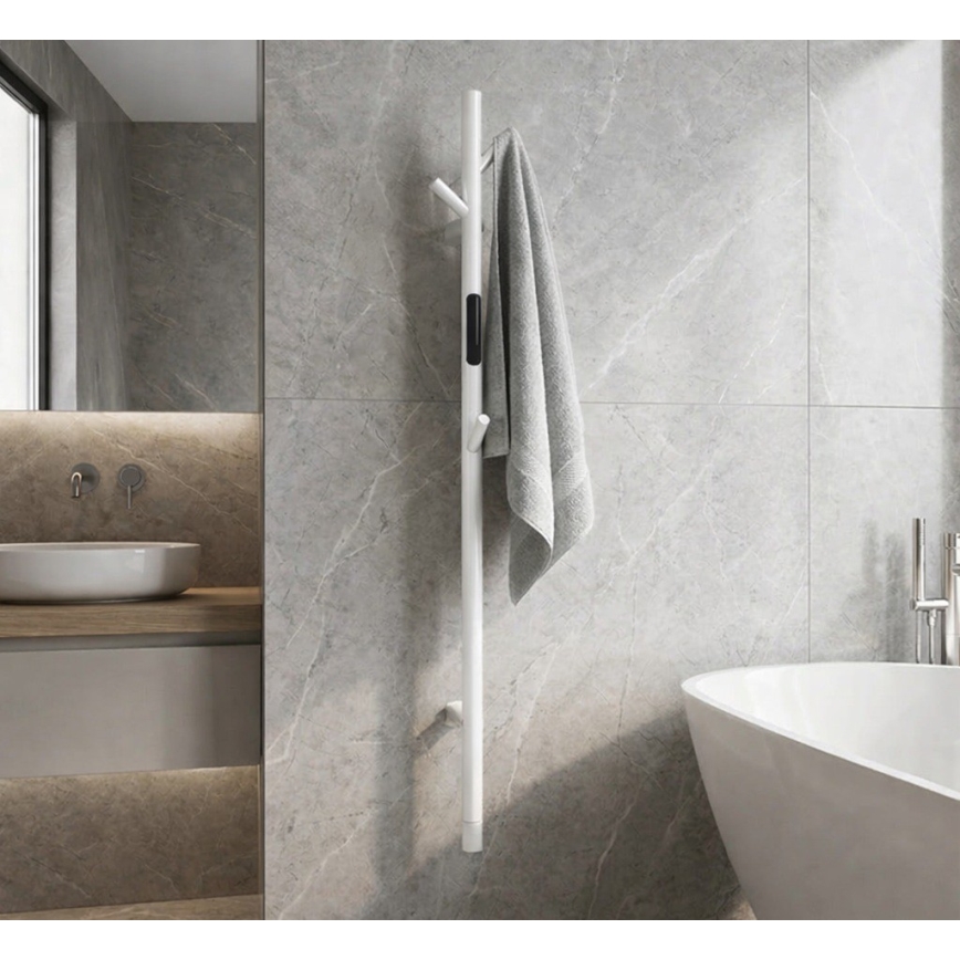 Elektrische handdoekradiator, stangmodel, 118 cm, 30 W, wit