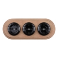 Elhard - Driedubbele keramische retro huishoudelijke wandcontactdoos met afdekraam SCHUKO 230V zwart/licht hout