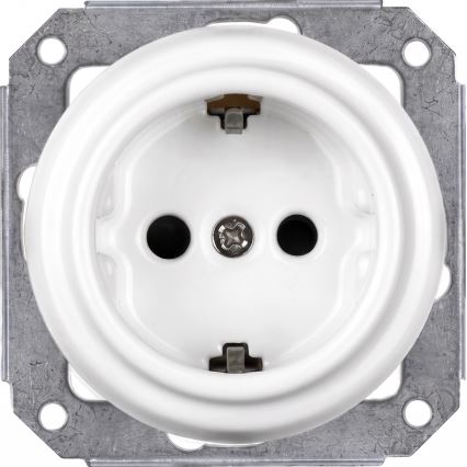 Elhard - Drievoudige keramische retro-wandcontactdoos met SCHUKO-afdekraam 230V wit/licht hout