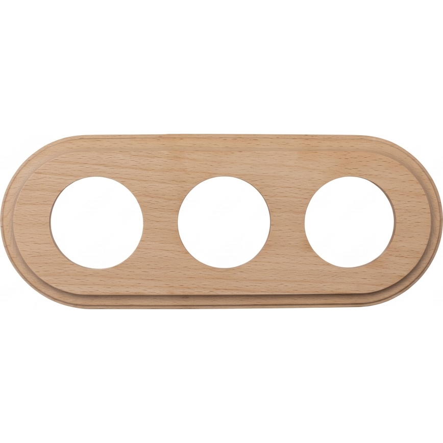 Elhard - Driedubbele keramische retro-wandcontactdoos voor huishoudelijk gebruik met afdekraam 230V wit/licht hout