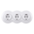 Elhard - Drievoudig keramisch retro stopcontact met afdekraam SCHUKO 230V wit