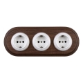Elhard - Drievoudige keramische retro wandcontactdoos met frame SCHUKO 230V wit/donker hout