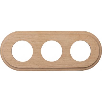 Elhard - Driedubbele keramische retro huishoudelijke wandcontactdoos met afdekraam SCHUKO 230V zwart/licht hout