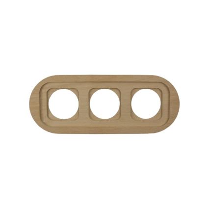 Elhard - Driedubbele keramische retro huishoudelijke wandcontactdoos met afdekraam SCHUKO 230V zwart/licht hout