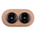 Elhard - Dubbel keramisch retro stopcontact met afdekraam SCHUKO 230V zwart/licht hout