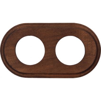 Elhard - Dubbele keramische retro-wandcontactdoos met afdekraam SCHUKO 230V wit/donker hout