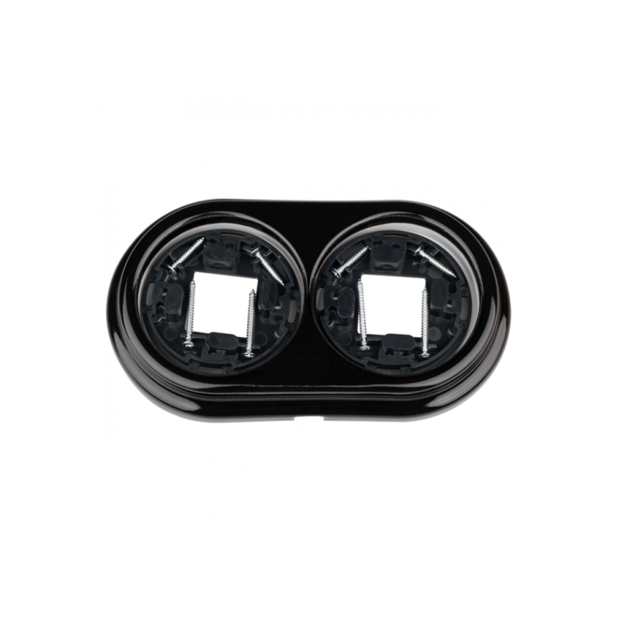 Elhard - Dubbel keramisch retro wandstopcontact met afdekraam 230V zwart