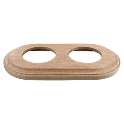 Elhard - Dubbele keramische retro-wandcontactdoos voor thuis met frame 230V wit/licht hout