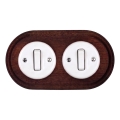 Elhard - Dubbele keramische retro-schakelaar met lijst nr. 1, wit/donker hout