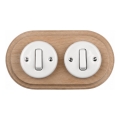 Elhard - Dubbele keramische retro-schakelaar met lijst nr. 1, wit/licht hout