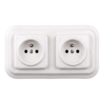 Elhard - Dubbele keramische retro-wandcontactdoos met afdekraam, 230 V, wit