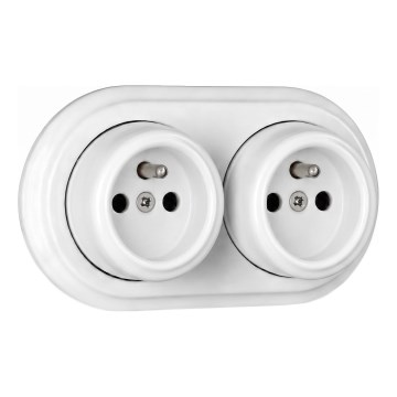 Elhard - Dubbele keramische retro-wandcontactdoos met afdekraam, 230 V, wit