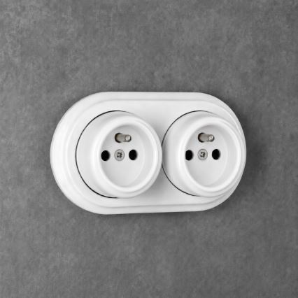 Elhard - Dubbele keramische retro-wandcontactdoos met afdekraam, 230 V, wit