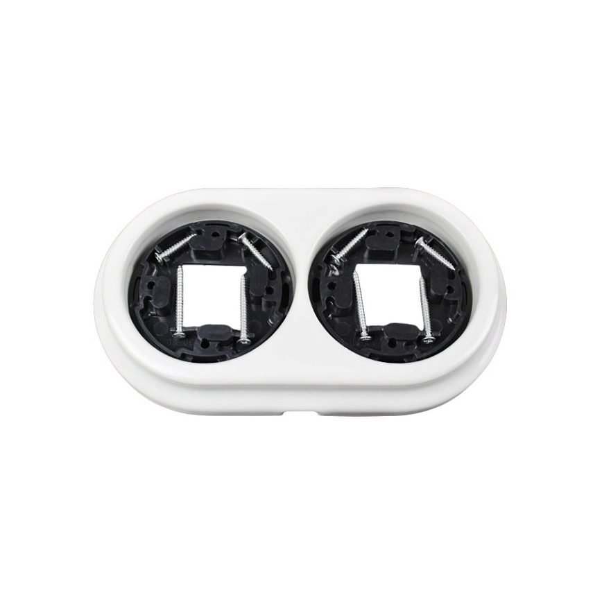 Elhard - Dubbele keramische retro-wandcontactdoos met afdekraam, 230 V, wit