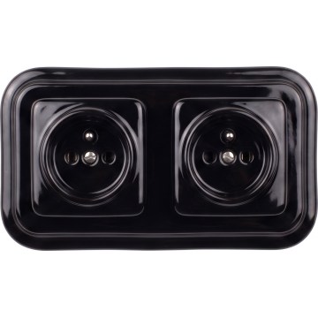 Elhard - Dubbele keramische retro-wandcontactdoos met afdekraam, 230V, zwart
