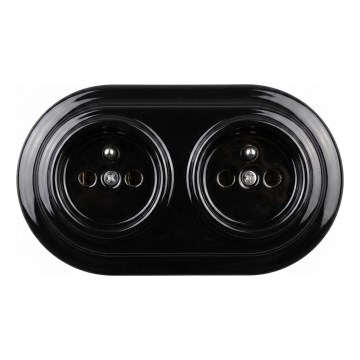 Elhard - Dubbele keramische retro wandcontactdoos met afdekraam 230V zwart