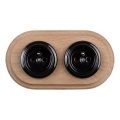 Elhard - Dubbele keramische retro-wandcontactdoos met afdekraam 230V zwart/licht hout