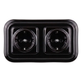 Elhard - Dubbele keramische retro wandcontactdoos met afdekraam SCHUKO 230V zwart