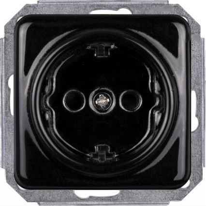 Elhard - Dubbele keramische retro wandcontactdoos met afdekraam SCHUKO 230V zwart