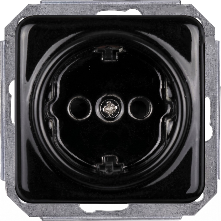Elhard - Dubbele keramische retro wandcontactdoos met afdekraam SCHUKO 230V zwart