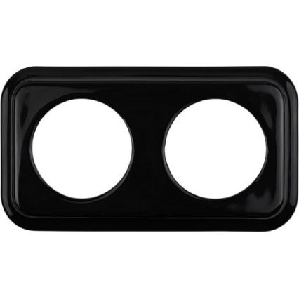 Elhard - Dubbele keramische retro wandcontactdoos met afdekraam SCHUKO 230V zwart