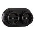 Elhard - Dubbele keramische retro-wandcontactdoos met afdekraam, SCHUKO 230V, zwart