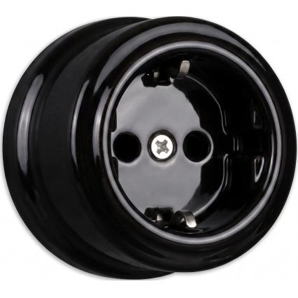 Elhard - Dubbele keramische retro-wandcontactdoos met afdekraam, SCHUKO 230V, zwart