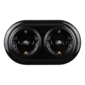 Elhard - Dubbele keramische retro wandcontactdoos met afdekraam SCHUKO 230V zwart