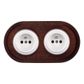 Elhard - Dubbele keramische retro wandcontactdoos met frame 230V wit/donker hout
