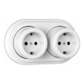 Elhard - Dubbele keramische retro wandcontactdoos met SCHUKO-afdekraam, 230V, wit