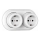Elhard - Dubbele keramische retro wandcontactdoos met SCHUKO-afdekraam, 230V, wit