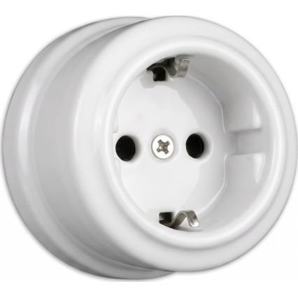 Elhard - Dubbele keramische retro wandcontactdoos met SCHUKO-afdekraam, 230V, wit