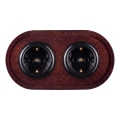 Elhard - Dubbele keramische retro-wandcontactdoos voor huishoudelijk gebruik met afdekraam SCHUKO 230V, zwart/donker hout