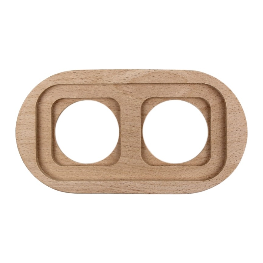 Elhard - Dubbel keramisch retro stopcontact met afdekraam SCHUKO 230V zwart/licht hout
