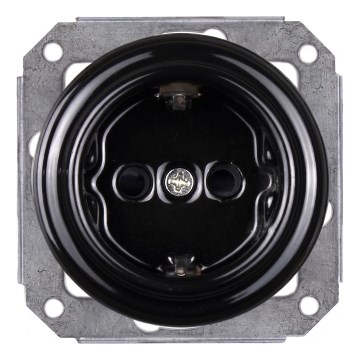 Elhard - keramisch retro huishoudelijk stopcontact (SCHUKO) 230V, zwart, zonder afdekraam