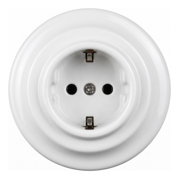 Elhard - Keramisch retro stopcontact voor huishoudelijk gebruik met frame SCHUKO 230V wit
