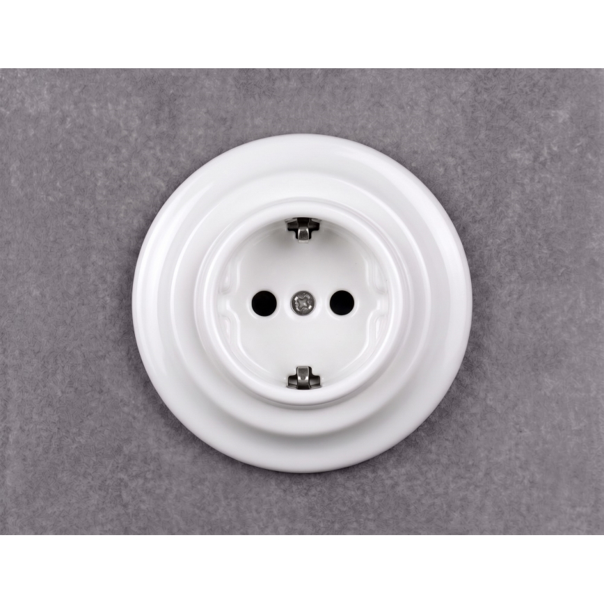 Elhard - Keramisch retro stopcontact voor huishoudelijk gebruik met frame SCHUKO 230V wit