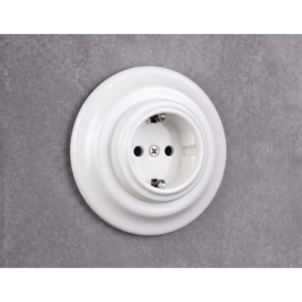 Elhard - Keramisch retro stopcontact voor huishoudelijk gebruik met frame SCHUKO 230V wit