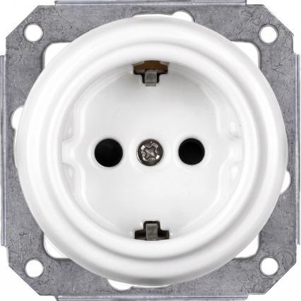 Elhard - Keramisch retro stopcontact voor huishoudelijk gebruik met frame SCHUKO 230V wit