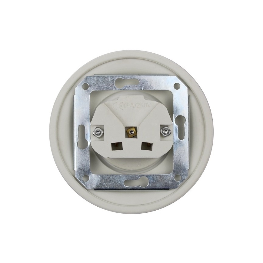Elhard - Keramisch retro stopcontact voor huishoudelijk gebruik met frame SCHUKO 230V wit