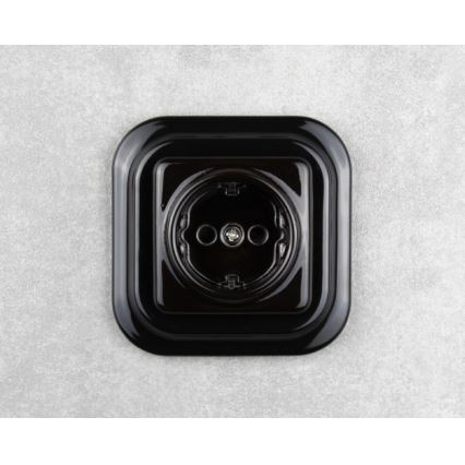 Elhard - Keramisch retro wandcontactdoos met SCHUKO-frame 230V, zwart