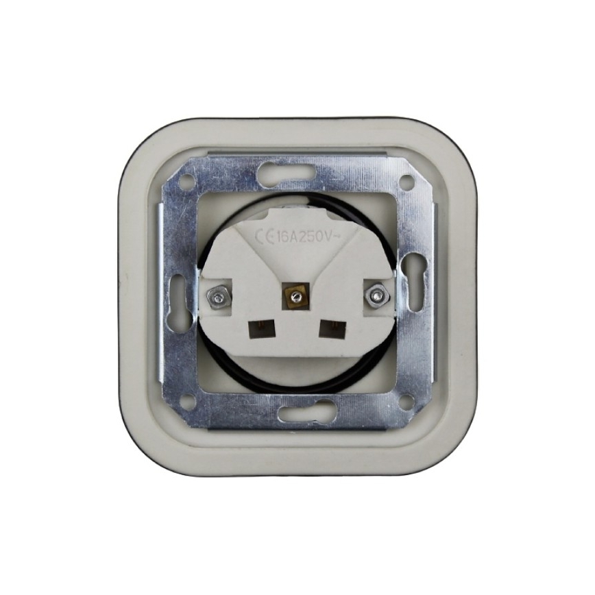 Elhard - Keramisch retro wandcontactdoos met SCHUKO-frame 230V, zwart