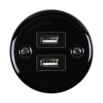Elhard - Keramisch retro-wandstopcontact 2xUSB-A zwart