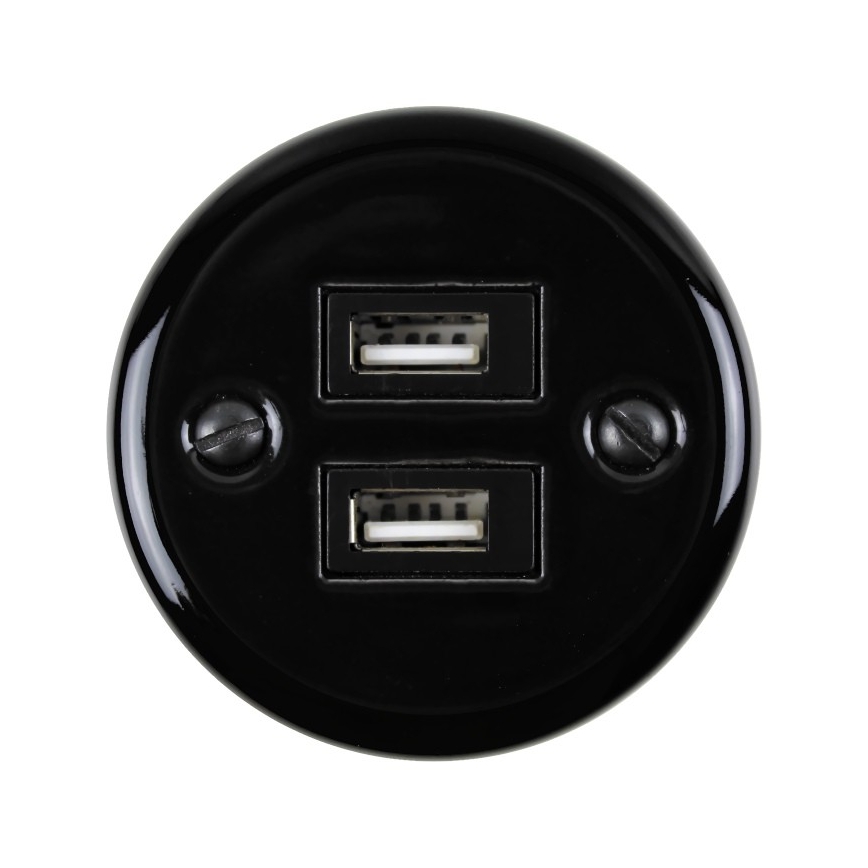 Elhard - Keramisch retro-wandstopcontact 2xUSB-A zwart