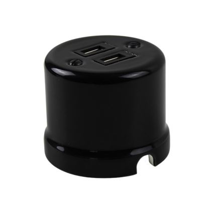 Elhard - Keramisch retro-wandstopcontact 2xUSB-A zwart