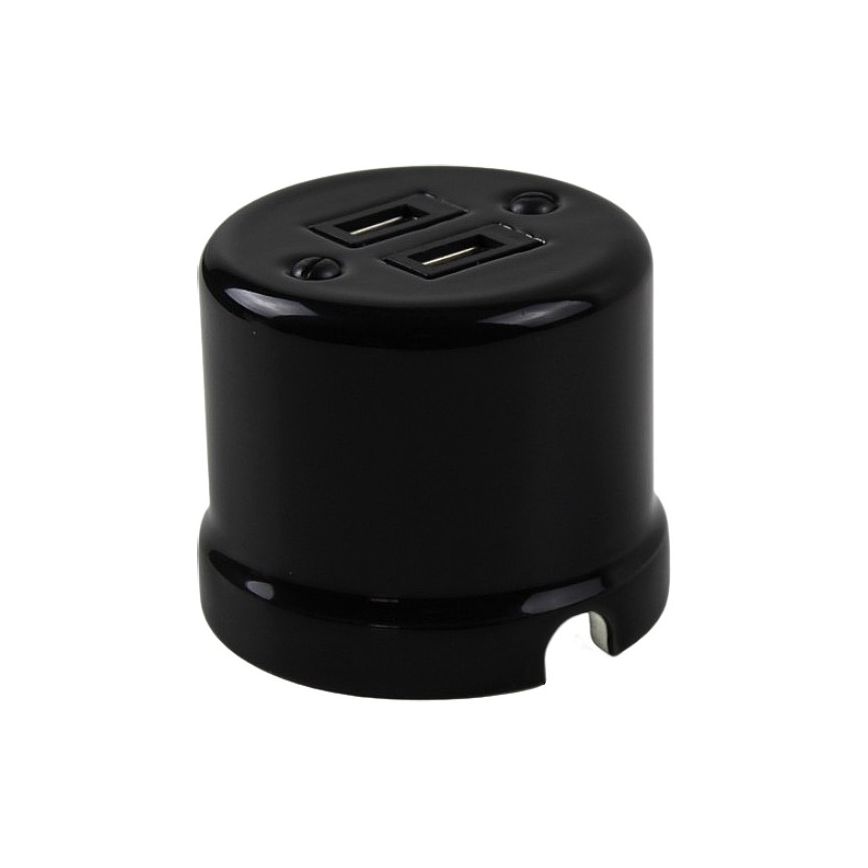Elhard - Keramisch retro-wandstopcontact 2xUSB-A zwart