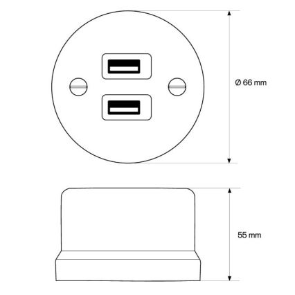 Elhard - Keramisch retro-wandstopcontact 2xUSB-A zwart