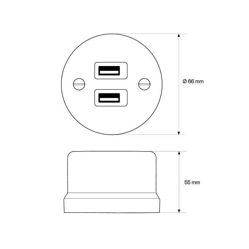 Elhard - Keramisch retro-wandstopcontact 2xUSB-A zwart